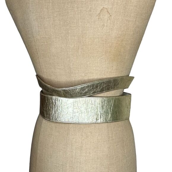 1980s Vintage Karl Lagerfeld Gold Leather Belt Size XS main image 8